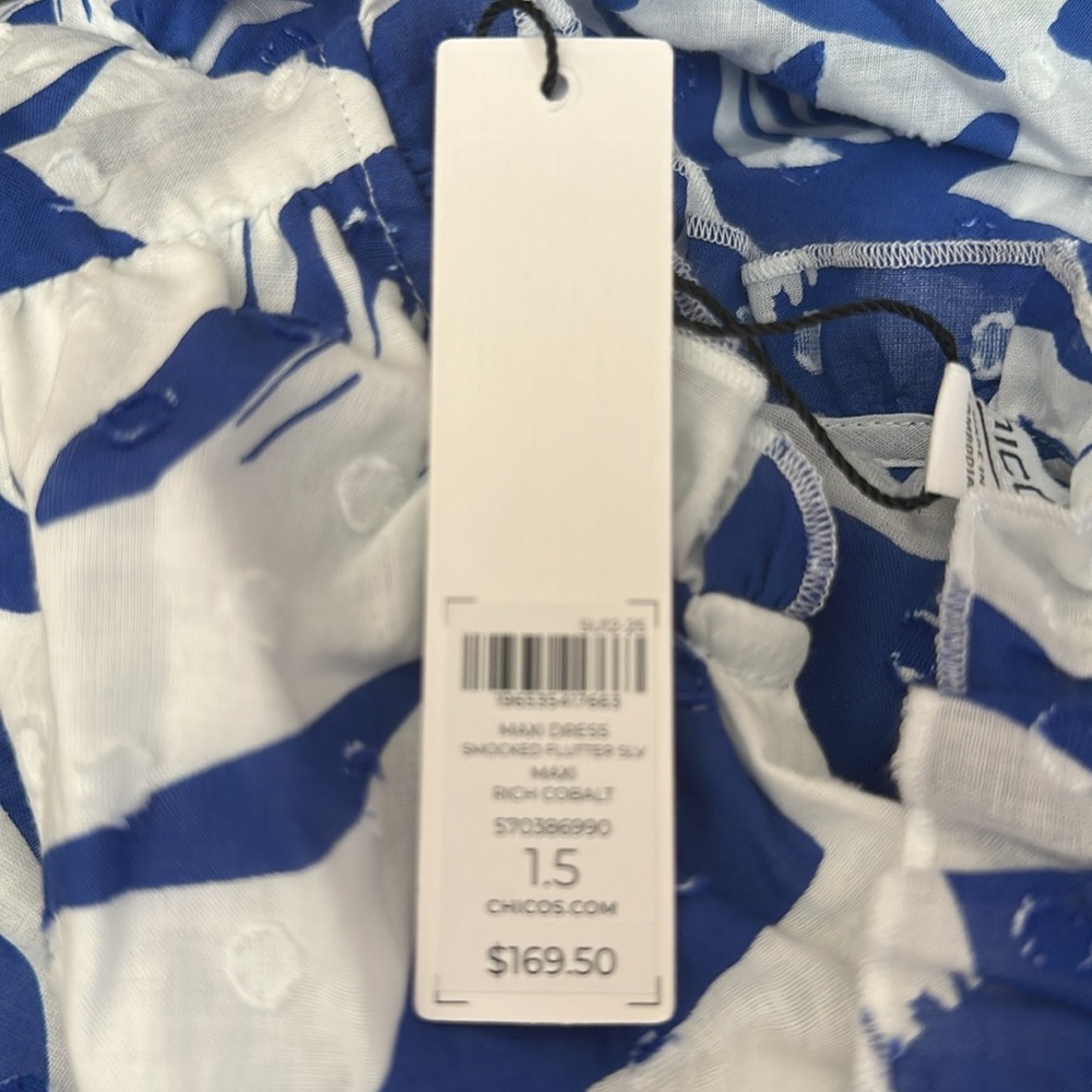 Chico's Flutter Sleeved Cobalt Blue and White Maxi Dress - Picture 7 of 7